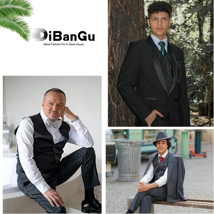 Костюмний жилет DiBanGu для чоловіків, 5 шт. (жилет, краватка, метелик, нагрудна хустинка, запонки) S-3XL, 22-lila Blumen XL