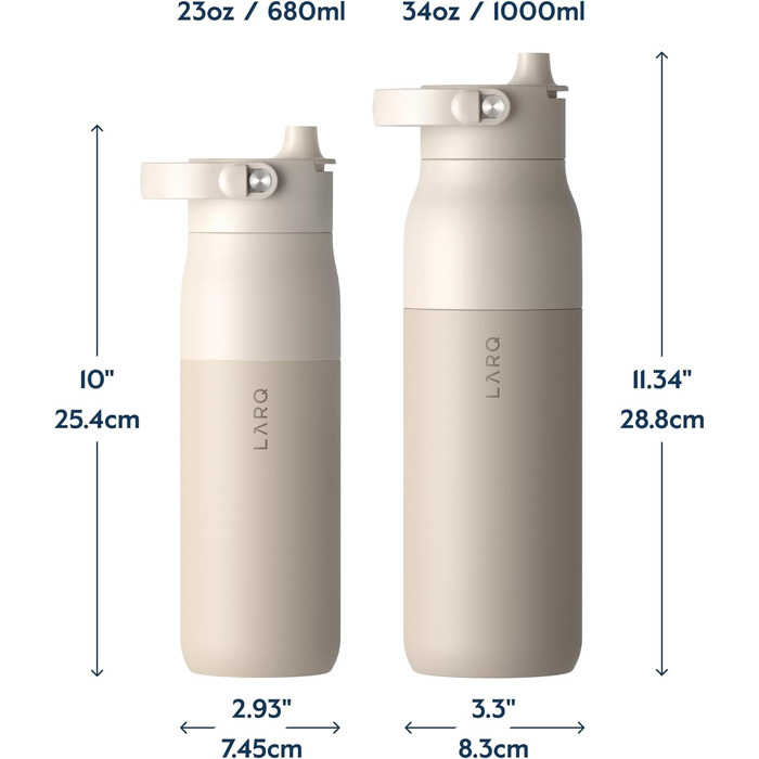Пляшка для води LARQ PureVis 2 680 мл з самоочищенням, UV-C LED, з додатком для контролю рідини, подвійна ізоляція, нержавіюча сталь, багаторазова, 2 роки гарантії, колір Mojave Dune