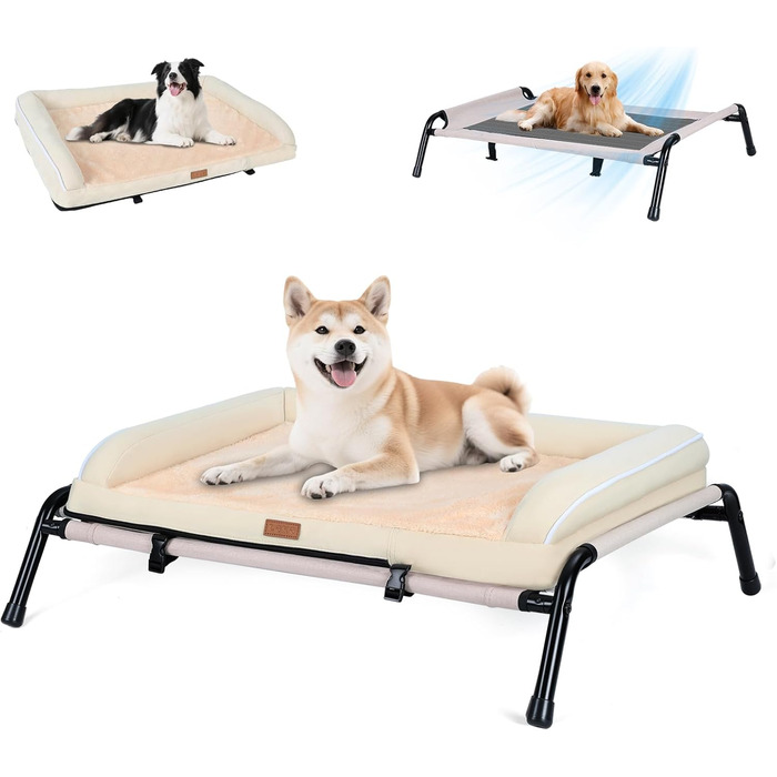 Ортопедичне ліжко для собак середнього розміру, 2-в-1, для вулиці, овальне, з кишенькою, сіре (бежеве, S)