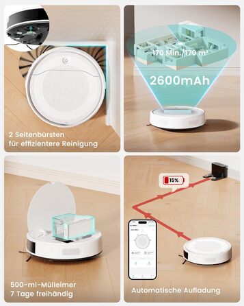 Робот-пилосос LEFANT M310 Ultra: потужність 6000Pa, вологе прибирання, лазерна навігація, керування через додаток та Alexa, захист від заплутування шерсті, білий