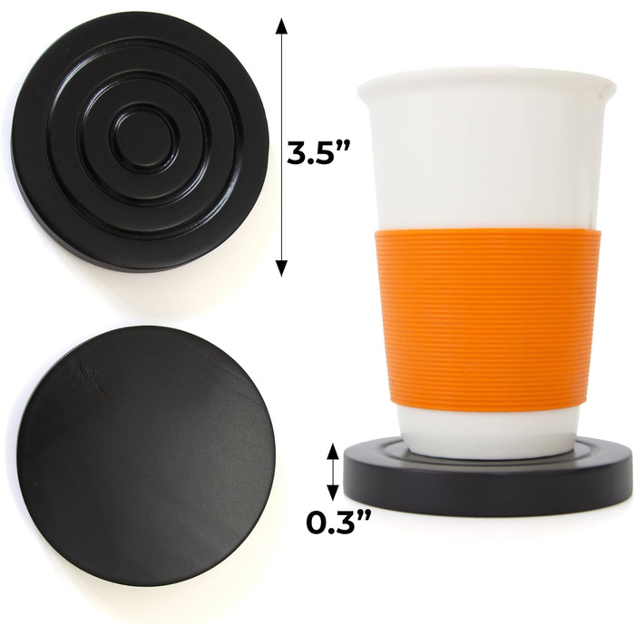 Colorful wooden coaster set for drinks, 6-piece set for drinking glasses, table protector for all table types, gift set for all occasions, Black