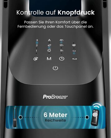 Вентилятор Pro Breeze 101см з ротором, Smart Home, Wi-Fi, LED дисплей, 6 швидкостей, тихий, 5 режимів, осциляція 60°, таймер 7год, чорний