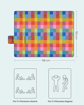 Плед для пікніка SONGMICS 195x150 см, водонепроникний, складаний, в клітку - для парку, саду, пляжу