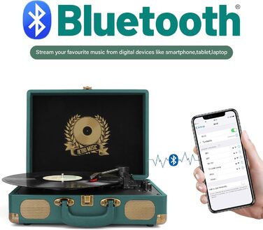 Програвач вінілу HiFi Bluetooth USB з колонками Dual: компактна стереосистема з регульованим противагом та магнітним картриджем, RCA вихід (Синій)