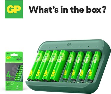 Зарядний пристрій для акумуляторів GP Charge&Save AA AAA з USB-C, 4 слоти, швидка зарядка, LED-індикатор, компактний дизайн