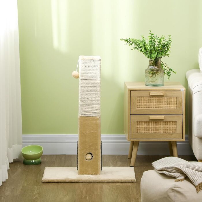 Кігтеточка PawHut для котів, 230-250 см, з гамаком, регульована висота, захист від перекидання, плюш, сірий+кремовий