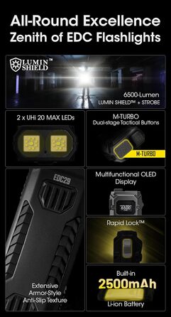 Ліхтарик Nitecore EDC29 Luminblade – тактичний USB-ліхтар, надяскравий 6500 люмен, до 61 години роботи