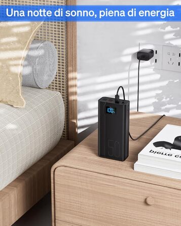 Power Bank 50000 mAh з вбудованим кабелем, швидка зарядка 22.5W, LED ліхтарик, 7 портів (3 входи) - портативний акумулятор
