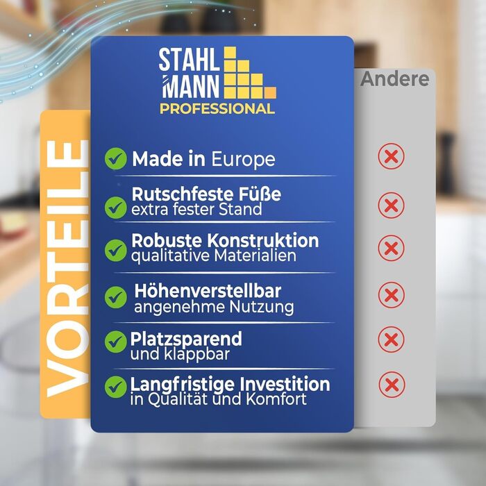 Сталевий XXL-Bügelbrett від STAHLMANN® для парогенераторів [130x48 поверхня для прасування] – стабільний стіл для прасування з покриттям [100% бавовна], Made in EU