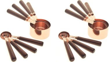 VENEKA 2X Measuring Cup Set Wooden Handle Stainless Steel Coated Copper Metal Measuring Spoons Baking Kitchen Accessories