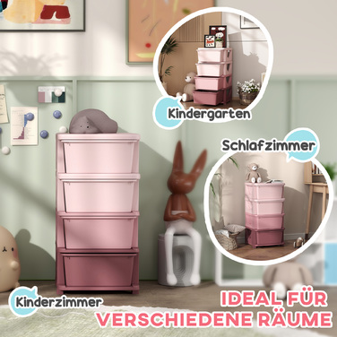 HOMCOM Chest of Drawers for Kids' Room, 4-Tier Toy Organizer, Toy Storage, Pink
