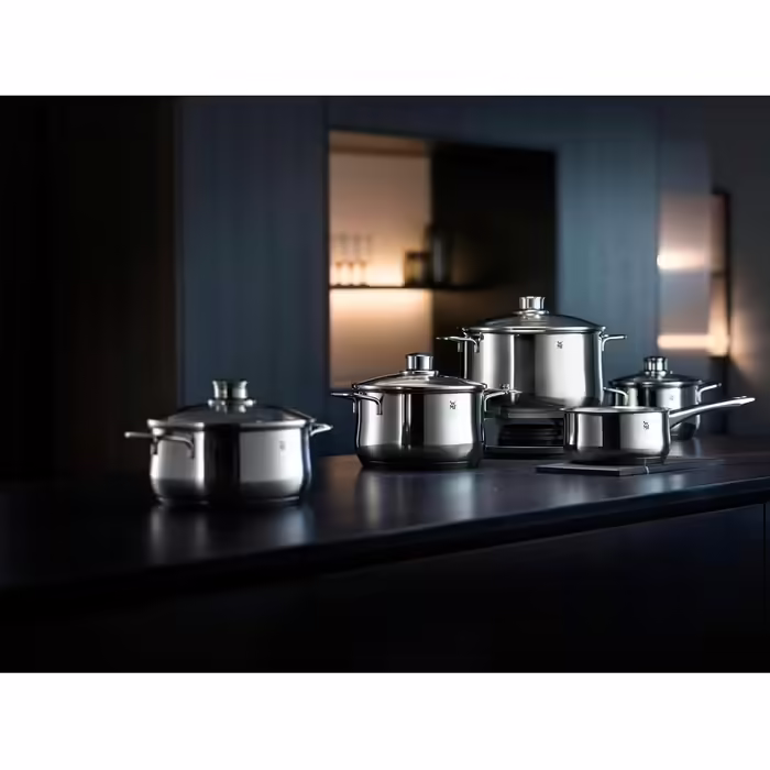 WMF Diadem Plus Induction Cookware Set, 5-Piece, Cookware Set with Glass Lids, Polished Cromargan Stainless Steel, Induction Cookware Set Uncoated, 5-Piece (including saucepan)