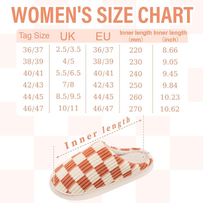 Тапочки додому для жінок та чоловіків Guyarns з м'якої плюшевої піни з пам'яті, в клітинку, з неслизькою підошвою, у формі хмари, для спальні, в приміщенні та на вулиці, розмір 38/39 EU, помаранчеві