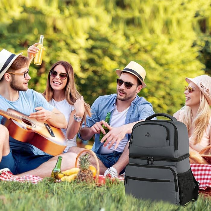 Рюкзак-холодильник MATEIN 34L, сірий, на 40 банок, для пікніків, пляжу, кемпінгу, чоловічий/жіночий