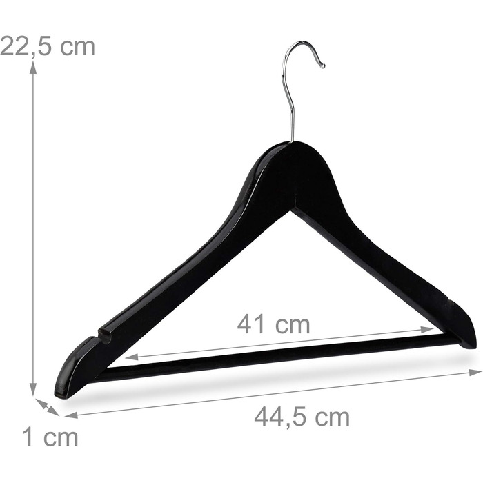 Набір вішалок для одягу Relaxdays, 10 шт., дерев'яні, з виступами та перекладиною, чорні, 44,5 см