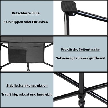 Кемпінгове ліжко Alpidex: складане, для відпочинку, з кишенею, сіре