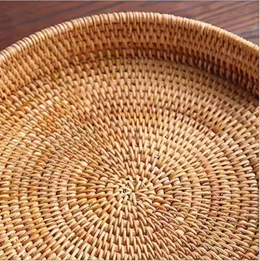 Rattan Round Serving Tray, Woven Serving Tray with Cutout Handles, Fruit/Bread Serving Basket, 30 cm
