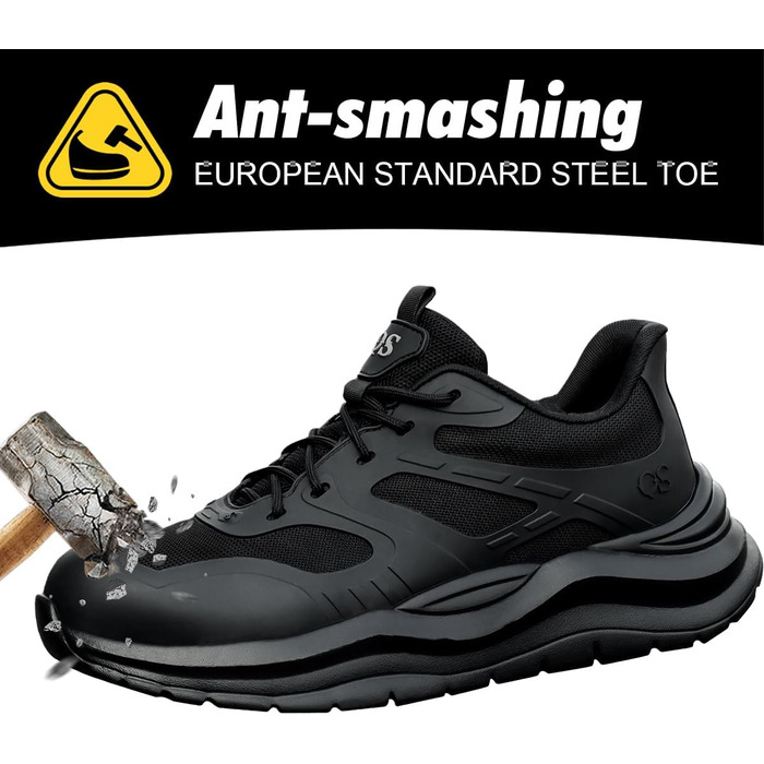 Черевики безпеки унісекс з металевим носком. Легкі, антиковзкі, дихаючі, водонепроникні літні черевики з посиленою підошвою (35 EU, M103 Чорний)