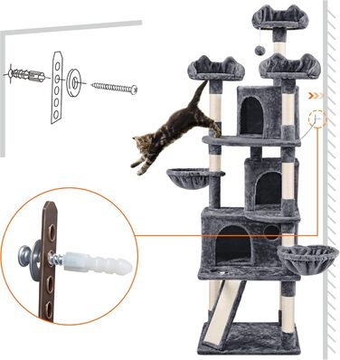 Кігтеточка для котів Yaheetech XXL, 194 см, сірого кольору, з плюшем та сизалевим мотузком