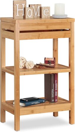 Relaxdays Bamboo Shelf, Standing Shelf with 3 Shelves, HxWxD: 76.5 x 46 x 29.5 cm, Compartment with Lid, Open, Kitchen & Bathroom, Natural