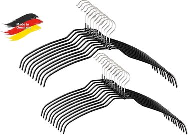MAWA Clothes Hangers Light, Set of 20 space-saving and non-slip hangers, ideal for shirts and blouses, with 360° rotatable hook and non-slip coating, 42 cm, Black