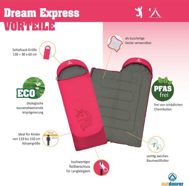 Дитячий спальний мішок-ковдра outdoorer Dream Express з бавовняною підкладкою, рожевий