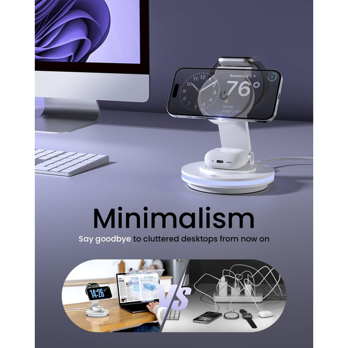 Зарядний пристрій MagSafe 3-в-1, складаний, для Apple Watch, iPhone та AirPods (білий)