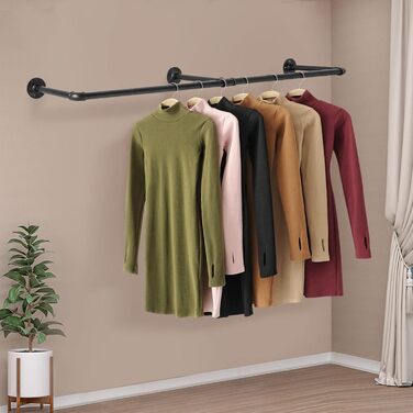 Wall-Mounted Clothes Rack, Pipe Clothes Rail, Industrial Style Wall Hanger, Detachable Metal Clothes Rod, Coat Rack, Bedroom for Hallways, Living Room, Bedroom (140cm)
