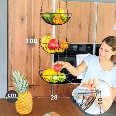 Металева етажерка для фруктів Stöckig 3 яруси - кошик для зберігання, чорний колір, для кухні, вітальні, офісу