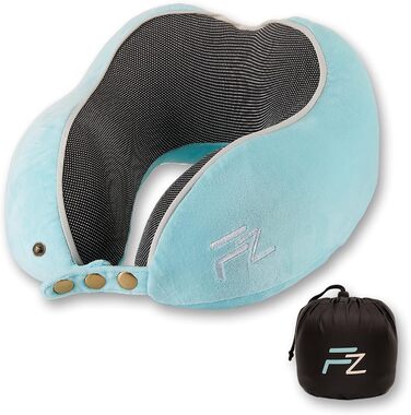 FLOWZOOM Neck Pillow for Children 6 Years and Up - Travel Pillow for Kids Airplane & Car Pillow for Children - Neck Support for Kids Made of Memory Foam with Extra Soft & Washable Cover, Comfy Kids Blue - Size M