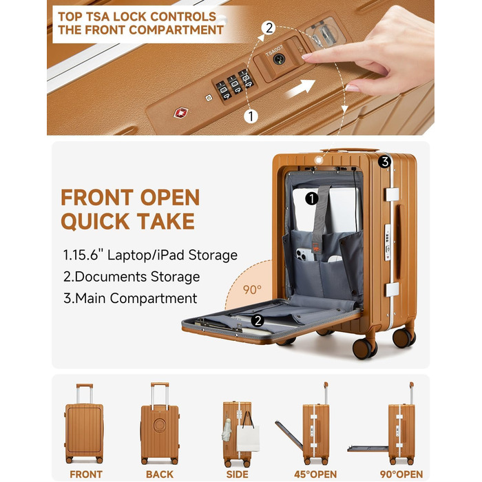 Валіза-ролер Sea Choice з відділенням для ноутбука 15.6', з USB-портом, з PC корпусом, TSA-замок, 360° колеса (жовто-коричневий)