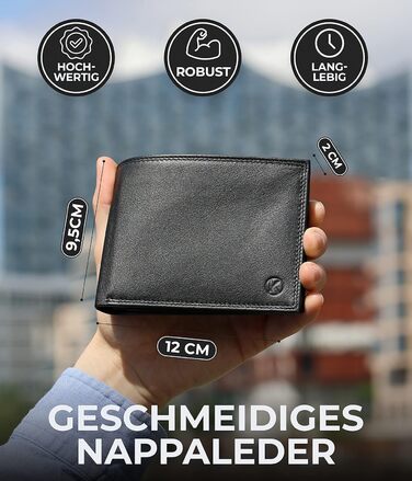 KORUTA® Men's Wallet Black with RFID Protection | Genuine Leather Bifold Wallet Large 13 Compartments Money Clip Wallet for Men Wallet Portmonee Made of Genuine Leather (Black)