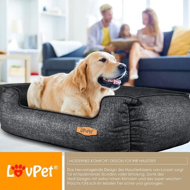 Lovpet® Dog Bed Dog Cushion Dog Basket Chiller, Incl. Bowl + 3X Chew Bones, Dog Sofa Cushion for Small, Medium & Large Dogs, Removable and Washable Cover, L 90 x 75 x 25 cm (L (90 x 75 x 25 cm), Anthracite)