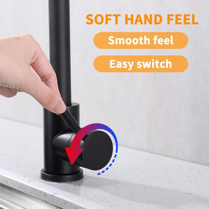 Кран кухонний HOMELODY чорного кольору, 360° поворотний, з високим виливом, з нержавіючої сталі, одноlever, G3/8 з'єднання