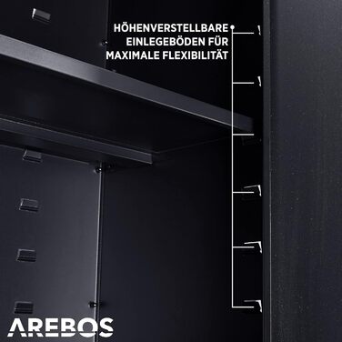Металевий офісний шафа Arebos, чорний, 90x90x40 см, регульовані полиці, на колесах