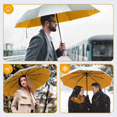 Чоловічий парасолька TechRise: великий, стійкий до вітру, автоматичний, компактний (жовтий & срібний)