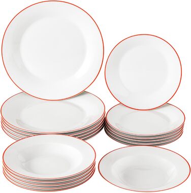 Набір посуду Baroni Home 18 предметів для 6 осіб: тарілки, супові тарілки, плоскі тарілки, тарілки для десерту/фруктів (Red Line, порцеляна)