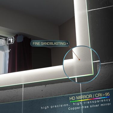 Дзеркало для ванної кімнати LED з підсвіткою, настінне, Bluetooth, антизапарник, IP44, вертикальне/горизонтальне (50x70 см)