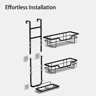 Настінна поличка для душу без свердління - 3 ярусна органайзер для шампуню. Підвісна поличка для душу, ванної кімнати з 4 гачками. Організація та зберігання у ванній кімнаті