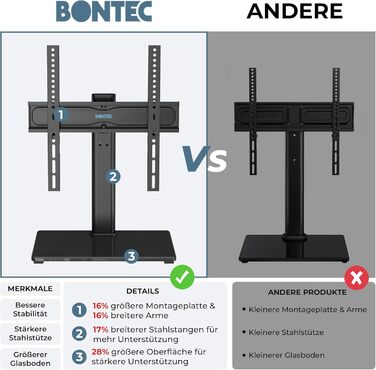 Підставка для телевізора BONTEC, регульована по висоті, поворотна, для LCD LED OLED телевізорів 24-60 дюймів, до 45 кг, VESA 400x400, універсальна, з кабелеуправлінням, чорна