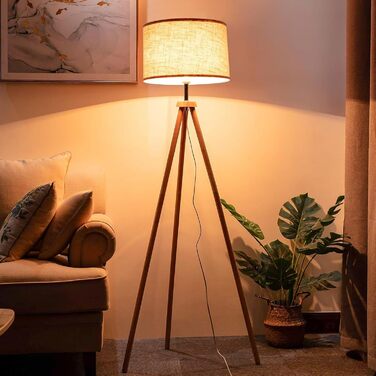 Стельова лампа для вітальні, LED, регулювання яскравості, 3 колірні температури, дерев'яна, з таймером, з абажуром, з вимикачем для вітальні, спальні, офісу