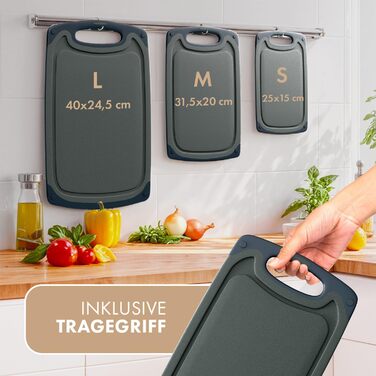 Набір обробних дощок Blumtal 3 шт. (S/M/L) - пластикові, з жолобками для соку та ручкою, BPA free, придатні для миття в посудомийній машині