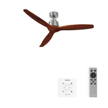 Вентилятор стельовий WINDSTYLANCE з дерева, з підсвіткою, Нікель, Wi-Fi, пульт, 40W, тихий, Ø132 см, 6 швидкостей, таймер, DC-двигун, літньо-зимовий режим, дерев'яні лопаті, без освітлення + вимикач