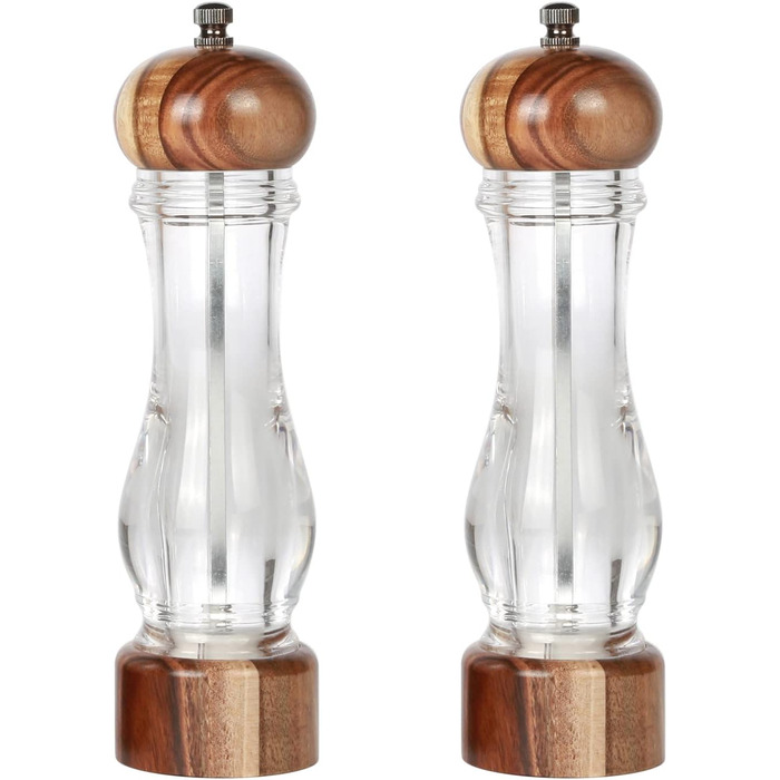 Набір дерев'яних мельниць для солі та перцю KKC з регульованим керамічним механізмом, 20 см, для дому та ресторану