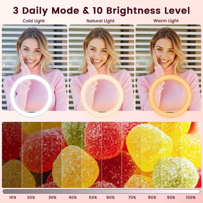 LED кільцева лампа 25 см з штативом 155 см та тримачем для телефону, регульована яскравість, для YouTube, відеозйомки, селфі, стрімінгу, макіяжу та фотографії