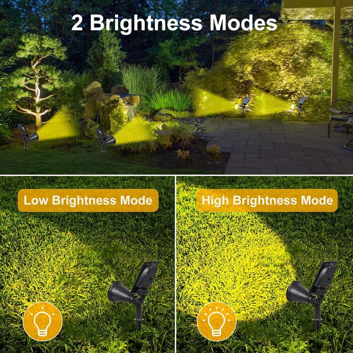 T-SUN LED Solar Spotlights, 2 Pack 4 LED Solar Garden Lights, Bright Garden Light, 2 Lighting Modes, Security Lighting, Large Outdoor Light for Lawn, Paths, Terrace (Cool White 6000K) (7led-warmwhite, 2 Pieces)