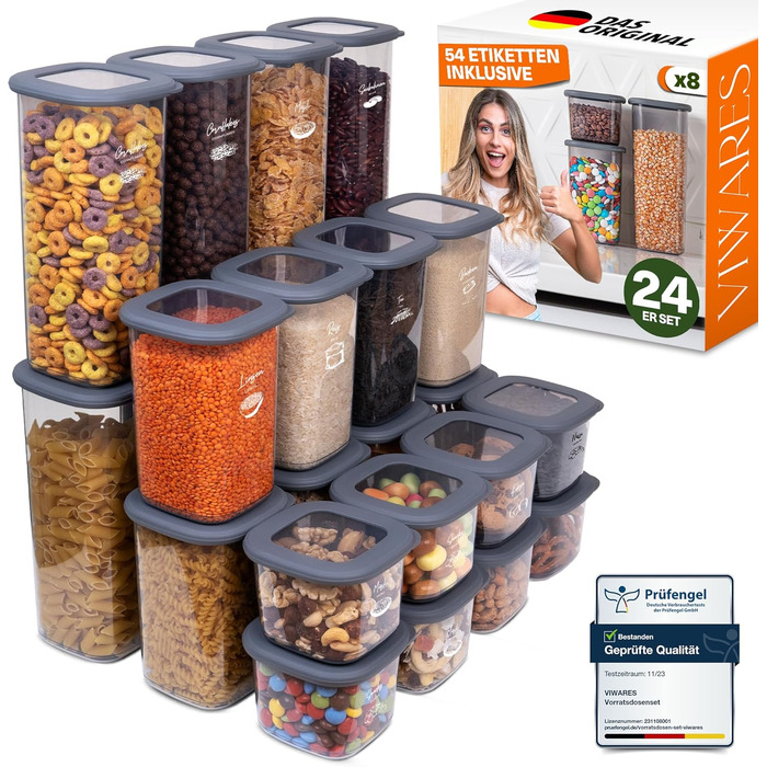 Набір контейнерів для зберігання продуктів 24 шт. з кришкою, герметичні, BPA-Free, сірі