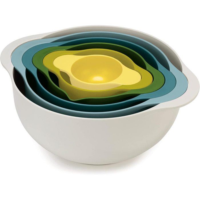 Joseph Joseph Duo 6-Piece Compact Food Preparation Set with Mixing Bowls, Measuring Cups & Sieve, Multi-Color
