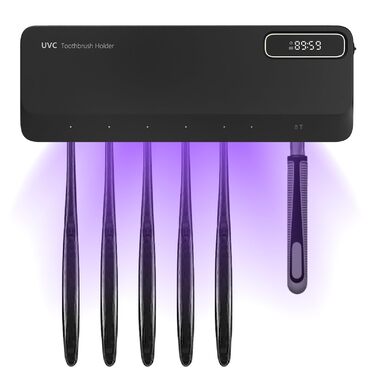 Тримач для зубних щіток настінний з УФ-дезінфекцією, електричний, для 7 щіток, USB, 2000mAh, 3 режими, для дому, ванної кімнати, душу (Чорний)