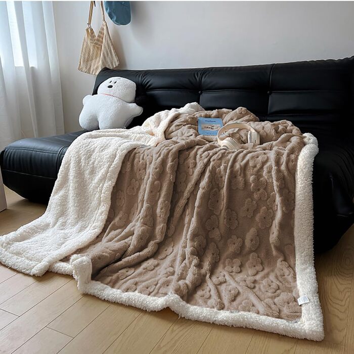 Плед Sherpa-Fleece з надяганням, двосторонній, плюшевий, м'який, сітка-фланелевий, для дивана, ліжка, 150 x 200 см, сірий-блакитний